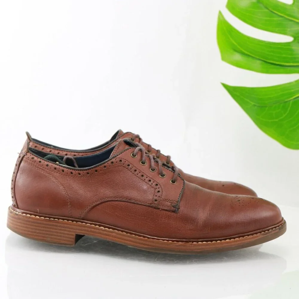 Cole Haan Mens Kennedy Grand Oxford Size 8.5 M Cognac Tan Leather Medallion Shoe